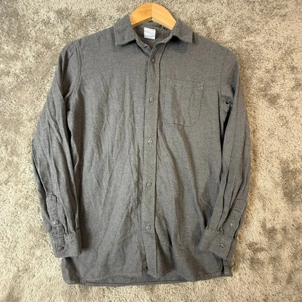 Gap Kids Boys Flannel Button Down Camp Shirt XL 12 Solid Gray Long Sleeve